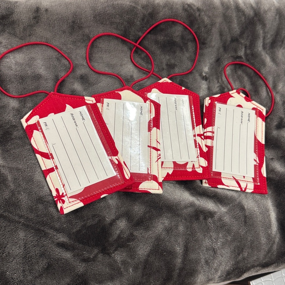 Set of 4 Red Floral Luggage Tags